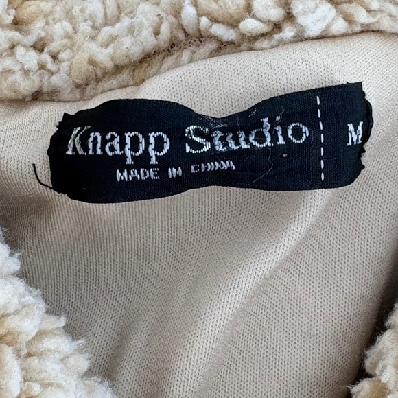 Knapp Studio Womens Medium Sherpa Fleece Teddy Coat Button Snap Front Collar Tan - Picture 8 of 9